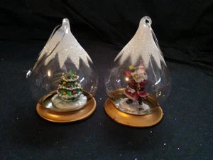 Juego De 2 Adornos Colgantes Diorama Gota Lágrima Vidrio Vintage Árbol De Navidad Papá Noel - Imagen 1 de 13