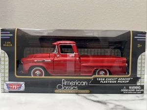 Motor Max 1958 Chevy Apache Fleetside Pickup Diecast Truck - 1:24 NEW Red - Picture 1 of 9