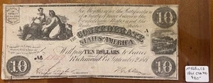 1861 Confederate States Of America $10 Machine Cut Cancel - Picture 1 of 2