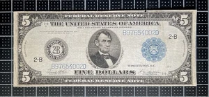 Fr 851b 1914 $5 New York FRN Wet Inking Error Partial Different Denomination - Picture 1 of 12