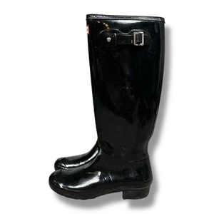Hunter Original Tall Gloss Classic Black Outdoor Waterproof Rain Boots Sz 8 - Picture 1 of 7