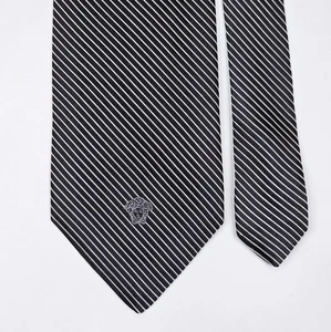Corbata Versace Corbata Medusa en Seda Tejida a Rayas Negras - Imagen 1 de 6