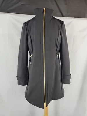 Abrigo Via Spiga Mujer Talla L Negro Repelente al Agua Imitación Cuero Borde Forrado Leopardo Foto 1 de 4