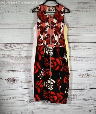 Women's Marni Floral Print Midi Dress w/ leather side Size 40 US S Retail $1,000 - Image 1 of 4