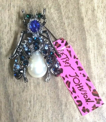 Broche broche insecto mosca cristal azul diseñador Betsey Johnson ¡Nuevo artículo belleza! Foto 1 de 2