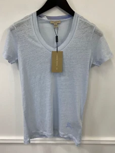 Maglione donna Burberry t-shirt logo 100% lino blu taglia XS - Foto 1 di 10