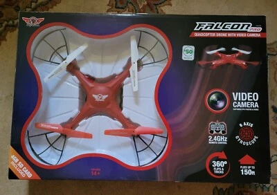 Sky Rider Falcon Pro QuadCopter Drone RED w Video Camera 4GB Wireless Remote NEW - Image 1 of 4