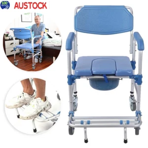 Mobile Commode Wheelchair Bedside Toilet Shower Chair for Disabled Elder - Picture 1 of 12