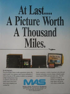 4/1989 PUB MAS MATSUSHITA AVIONICS SYSTEMS AIRLINE VIDEO SYSTEM CRT ORIGINAL AD - Imagen 1 de 1