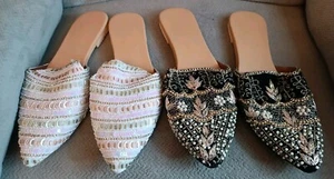 (2) Rhinstone Flat Mules Non Slip Sole Pointed Toe Womens Size 9 /*17*18/ - Picture 1 of 5