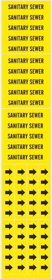 SANITARY SEWER adhesive Yellow Stickers Pipe Markers Arrows sewage BRADY 7251-3C - Image 1 of 3