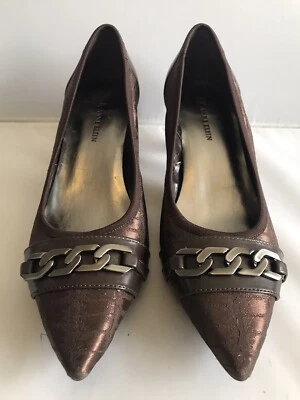 Anne Klein Women's Size 6.5 M Shoe Dk Brown Shimmer Accent Kitten Heel Akdenisa - Image 1 of 4