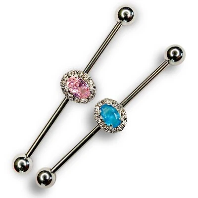 Barra Industrial 14g Blanco Rosa Azul Brillante Circonita cúbica Gema H Foto 1 de 2