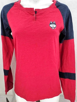 NEW UConn Huskies Connecticut Colosseum Red LS Snap Button T-Shirt Women's M - Image 1 of 4
