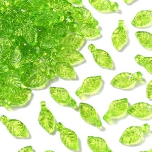 100Pcs Leaf Bead Charms Leaves Pendants Green Acrylic for Necklaces Bracelet DIY - Picture 1 of 5