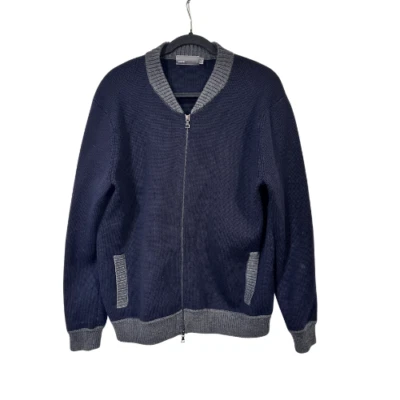 Cárdigan Suéter Vince Hombre Grande Azul Gris Tejido 100% Lana Manga Larga Cremallera Completa Foto 1 de 4