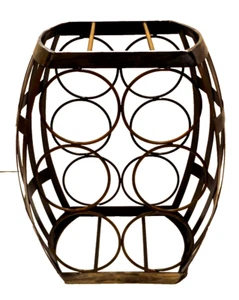 Theop Wine 6 Bottle Wine Rack Barrel Shaped Distressed Metal Countertop - Picture 1 of 5
