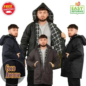 Mens Wax Jacket Padded Hooded Hiking Fishing Cotton Countryman Warm Outdoor Coat - Picture 1 of 21