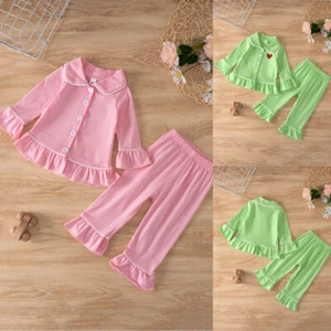 Kids Boys Girls Cotton Pajamas Set Long Sleeve Tops+Pants Sleepwear Night Wear - Picture 1 of 14