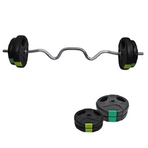Total 20kg 120cm Super Curl Barbell Weight Set - Double Grip Cement Weight Plate - Picture 1 of 7