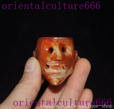 China Antiguo Jade Tallado Personas Extrañas Cabeza Sacrificio Joyería Anillo Anillos Foto 1 de 4