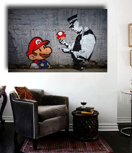 Banksy Street Art Super Mario Grafitti  READY TO HANG CUSTOM 36 X 24 Canvas - Picture 1 of 6