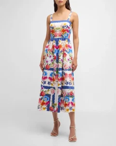 BORGO DE NOR Ninet Dress 10 AUS / 6 US Floral Midi Cotton Sundress Botanical - Picture 1 of 12