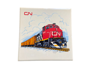 Vintage CN Rail Safety Award Train Ceramic Tile Art locomotive