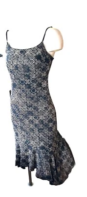 J Y2K Rampage Sun Dress Floral Rhinestone Hi Low Hem Fairy 7 Blk Gold Romantic - Image 1 of 3