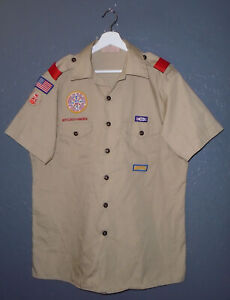 BOY SCOUTS Uniform Shirt BSA Vintage USA Insignia Scout Mens Large LG