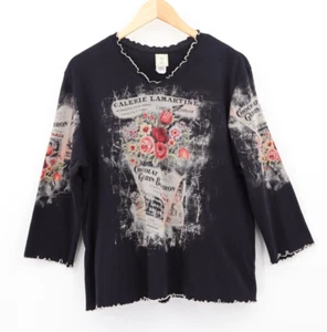 Vintage Jess & Jane Top Sz XL Black Chocolate Rhinestone Bedazzled Whimsy Y2K - Picture 1 of 6
