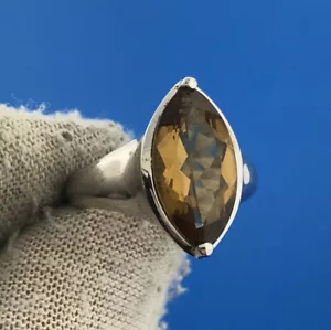 Designer KN China Sterling Silver 925 Marquise Smoky Quartz Topaz Cocktail Ring - Picture 1 of 6