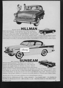 HILLMAN SEDAN 4 DOOR FOR 1959 ROOTES MOTORS & SUNBEAM COUPE & CONVERTIBLE AD - Foto 1 di 1