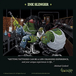 Póster decorativo Ink Slinger de Michael Godard impresión artística tienda de tatuajes estudio bar 12x12 - Imagen 1 de 1