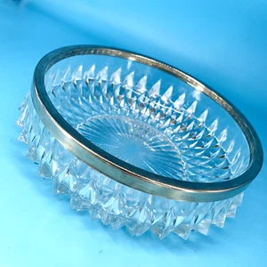 Vintage Metal Rimmed 8.5" Glass Bowl Dish - Picture 1 of 4