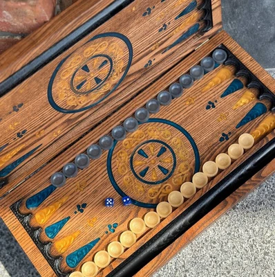 Wood&Epoxy Resin Backgammon Set Board Family Game, Size 48cm, 18,9", Travel Game - Image 1 of 4