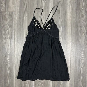 Billabong Black Mini Dress with Gold Embroidery Strappy Back Size M Boho - Picture 1 of 6