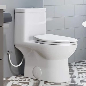 1-piece 0.8/1.28 GPF Dual Flush Elongated Toilet in White with Seat Included - Picture 1 of 12