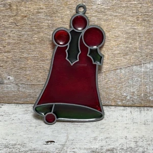 Vintage 70er Weihnachtsglocke Sonnenfänger Harz Metall Faux Buntglas 2 1/2"x4" - Bild 1 von 6