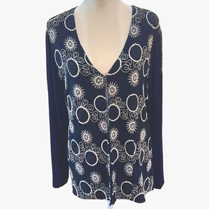 Cárdigan Chicos Travelers para mujer XL azul marino blanco bordado formas artísticas elástico 3 - Imagen 1 de 9
