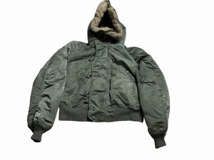 Vintage Alpha Industries N-2B Fur Hood Green Nylon Jacket Ideal Zipper Size XL - Picture 1 of 12