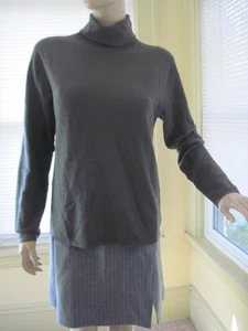 Eileen Fisher 100% Wool Textured Turtleneck Sweater Taupe stretch Sz M excellent - Picture 1 of 4