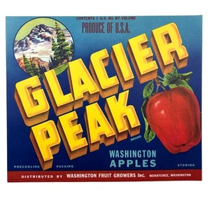 GLACIER PEAK Washington Apples - Wenatchee, Washington - Vintage Crate Label - Picture 1 of 1