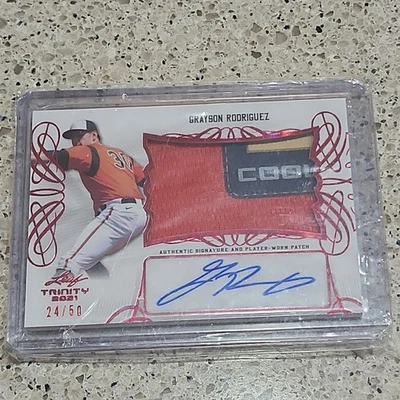 2021 LEAF TRINITY GRAYSON RODRIGUEZ AUTO PATCH /50 JERSEY TAG - Image 1 of 2