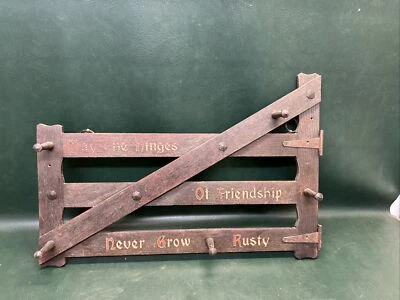 Arts & Crafts Mission  Oak Motto  "Hinges of Friendship" Gate  Coat/ Hat Rack - Image 1 of 4
