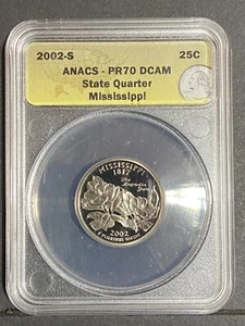 2002-S ANACS PR70DCAM Mississippi State Quarter Proof 25C - Picture 1 of 8