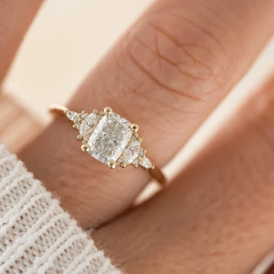 14K Yellow Gold Ring GIA IGI Lab Grown Diamond Wedding 1.30 Ct Cushion Solitaire - Image 1 of 4