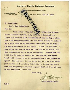 1909 LETTERHEAD St. Paul Minnesota NORTHERN PACIFIC RAILWAY COMPANY W McFetridge - Imagen 1 de 1