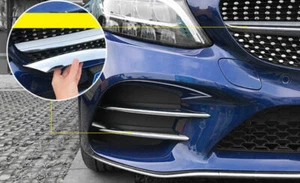 ABS Silver Front Bumper Lip Spoiler Fins Canards For Benz C-Class W205 2019-2021 - Picture 1 of 7