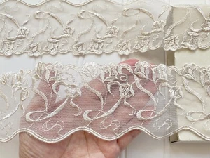 Borde de malla de encaje bordado blanco roto de 2 yardas para costura/artesanía/novia/2,75" de ancho - Imagen 1 de 15